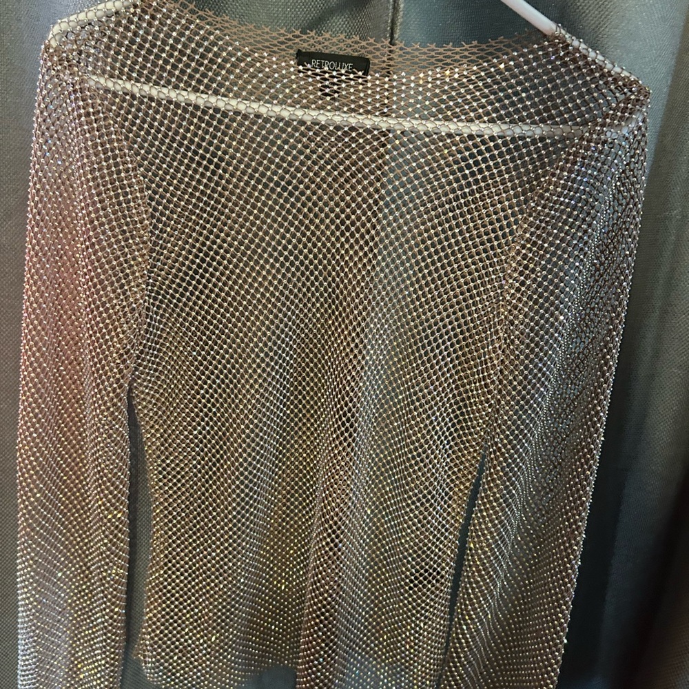 Iridescent Mesh Long Sleeve Top
